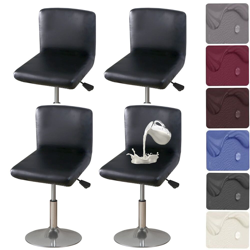 4 Pack, Stretch Waterproof PU Bar Stool Covers with Backs (Black)